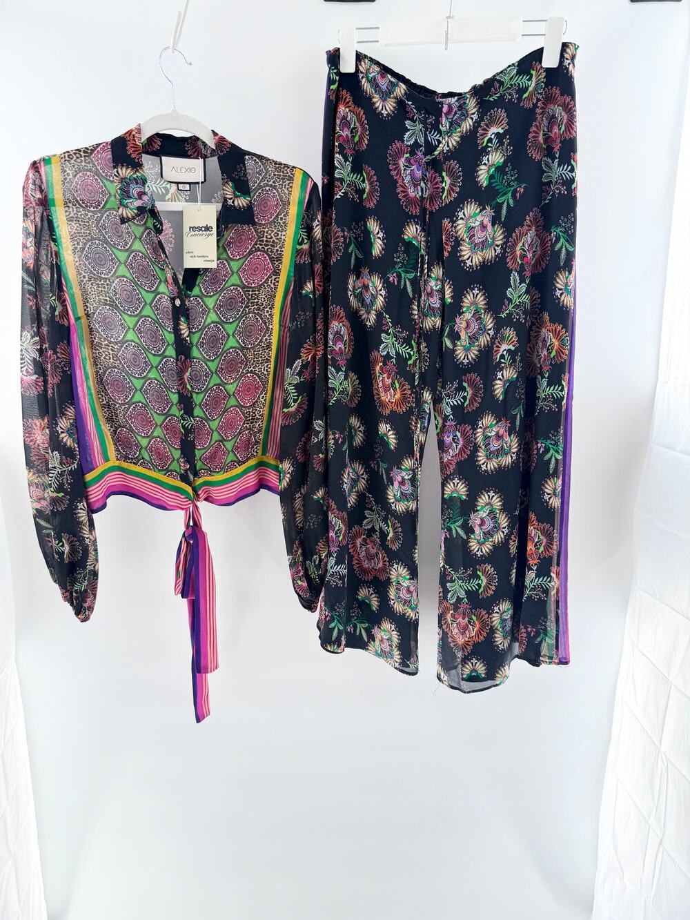 Alexis Mixed Print Button-Up Shirt & Wide Leg Pants Set Black Multi Womens Small
